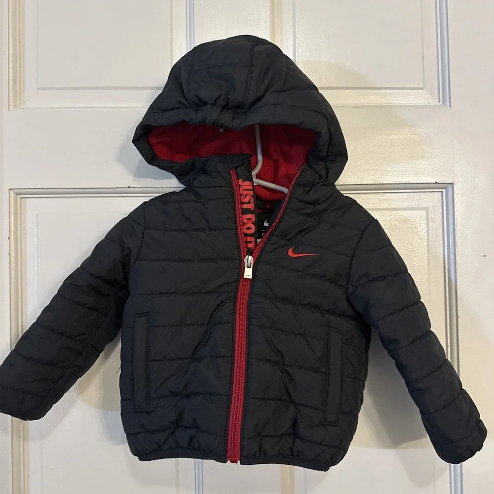 Nike Puffer Jacket Coat Sports Essential Black Red Infant‎ 12M